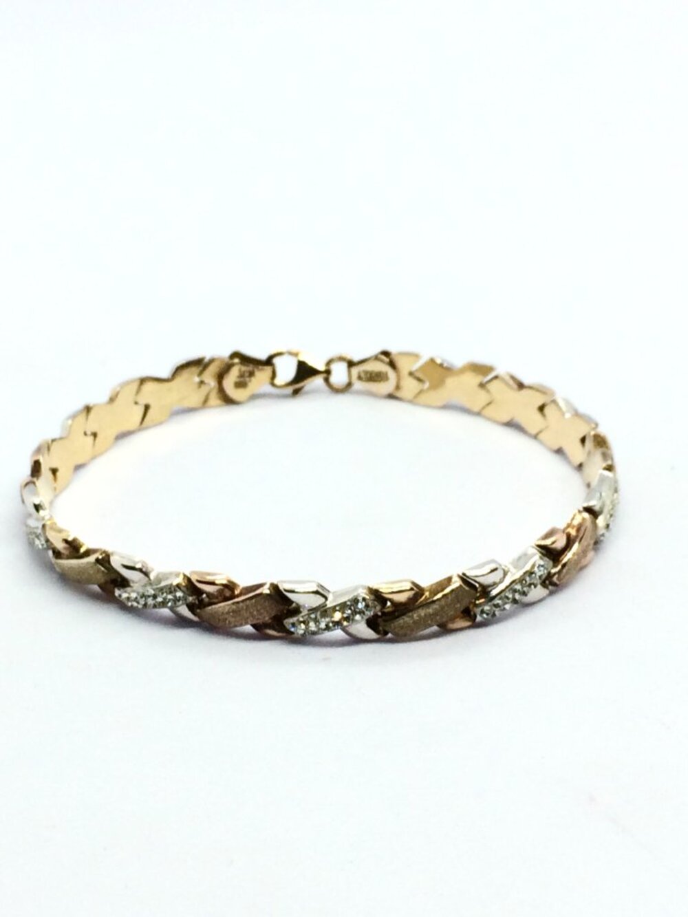 JCM STERLING BRACELET 925 Turkey Gold Plated Tri Color Rhinestone X Link